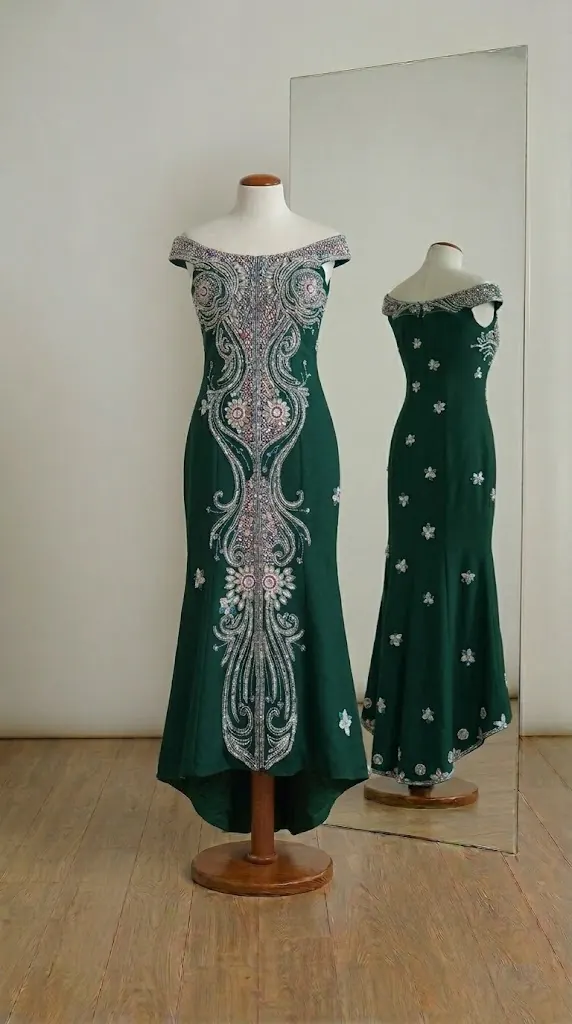 vestido con pedreria tipo gitano confeccionado a medida